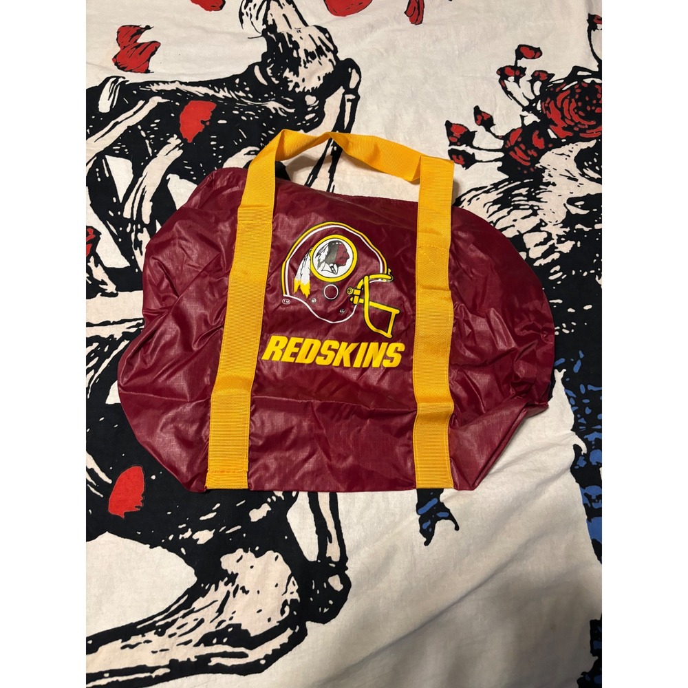 Vintage Washington Redskins NFL Nylon Duffle Bag Burgundy Yellow Gym Travel Bag